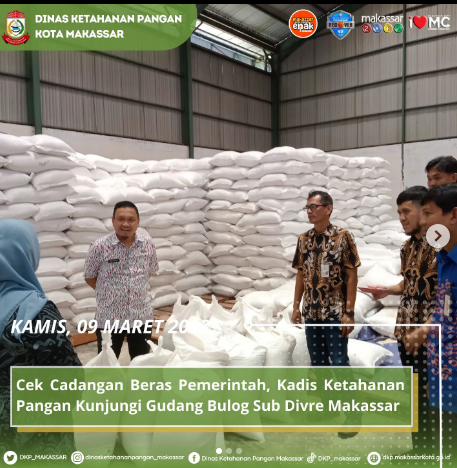 Kadis Ketahanan Pangan Makassar Cek Cadangan Beras Pemerintah di Gudang Bulog